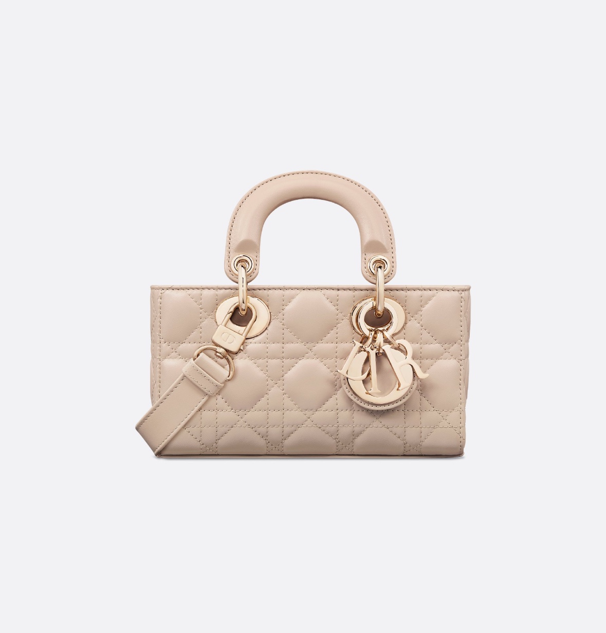 dior lady d‑joy mini beige top handle crossbody bag
